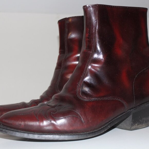 Vintage 1970's Acme Oxblood Maroon Reddish Brown Ankle Boots Size 10.5EW Leather - Picture 1 of 9